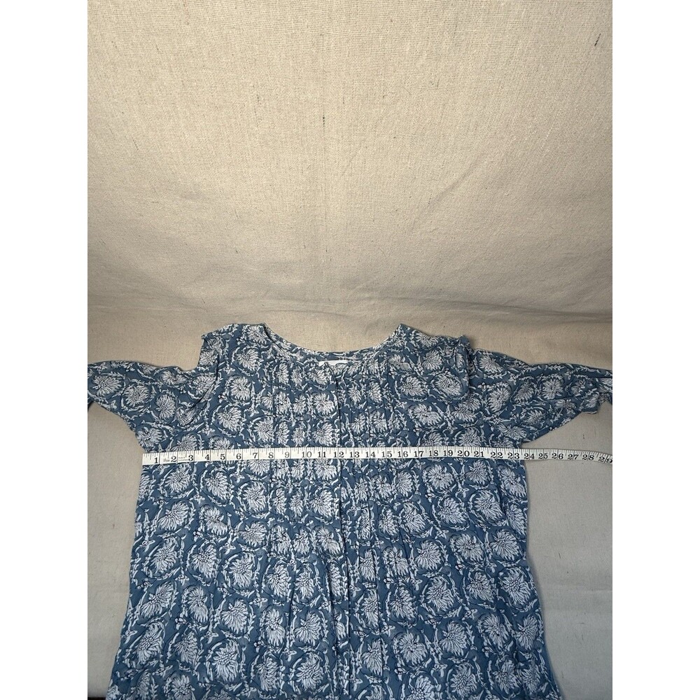 Old Navy Women's L Blue Floral Pleated Long Sleeve Button Down Tunic Boho Flowy - Picture 8 of 12